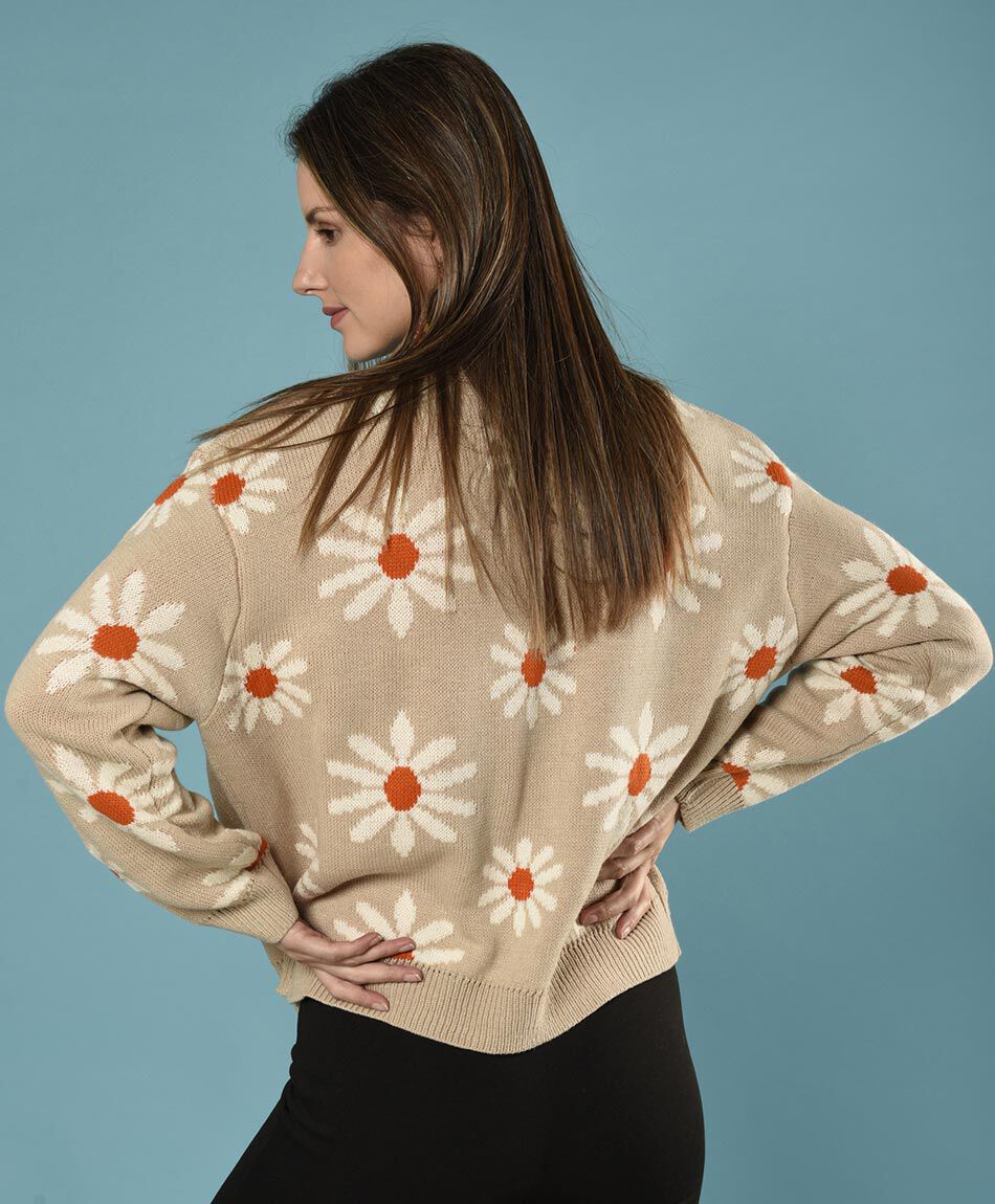 C&aacute;rdigan jacquard flor corto cuello en v