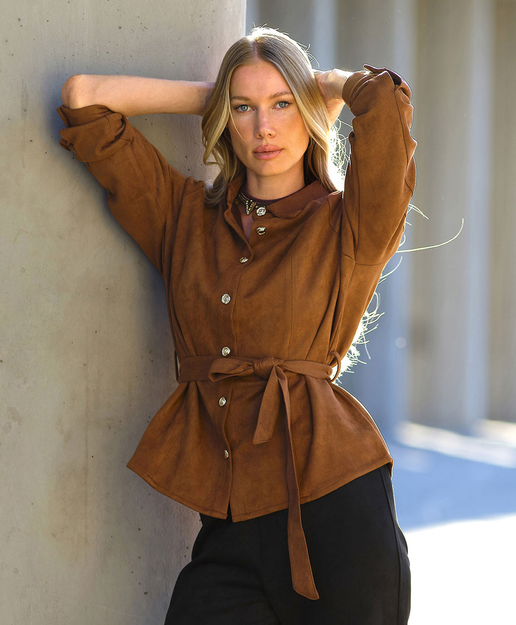 Chaqueta mujer suede lazo café Chaqueta mujer suede lazo café