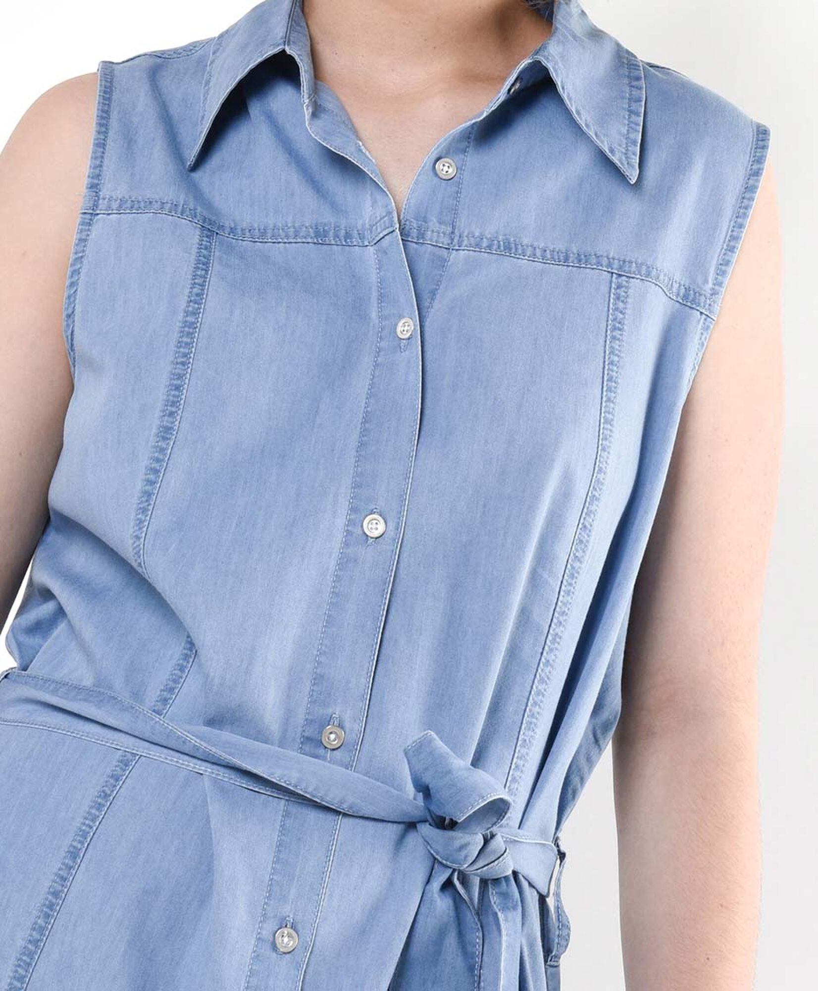 Vestido mujer denim lazo sin mangas Vestido mujer denim lazo sin mangas