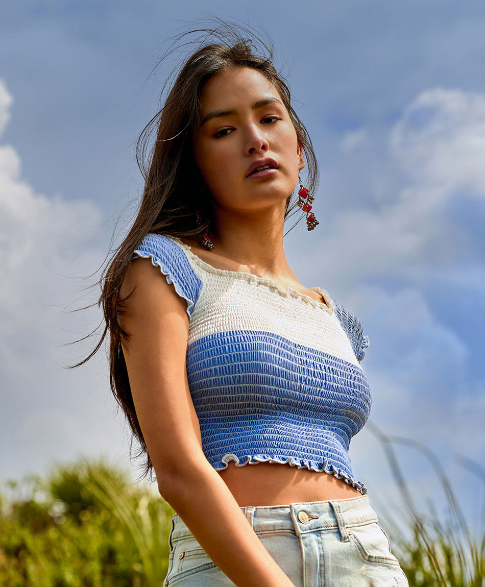 Polera mujer elasticada bicolor