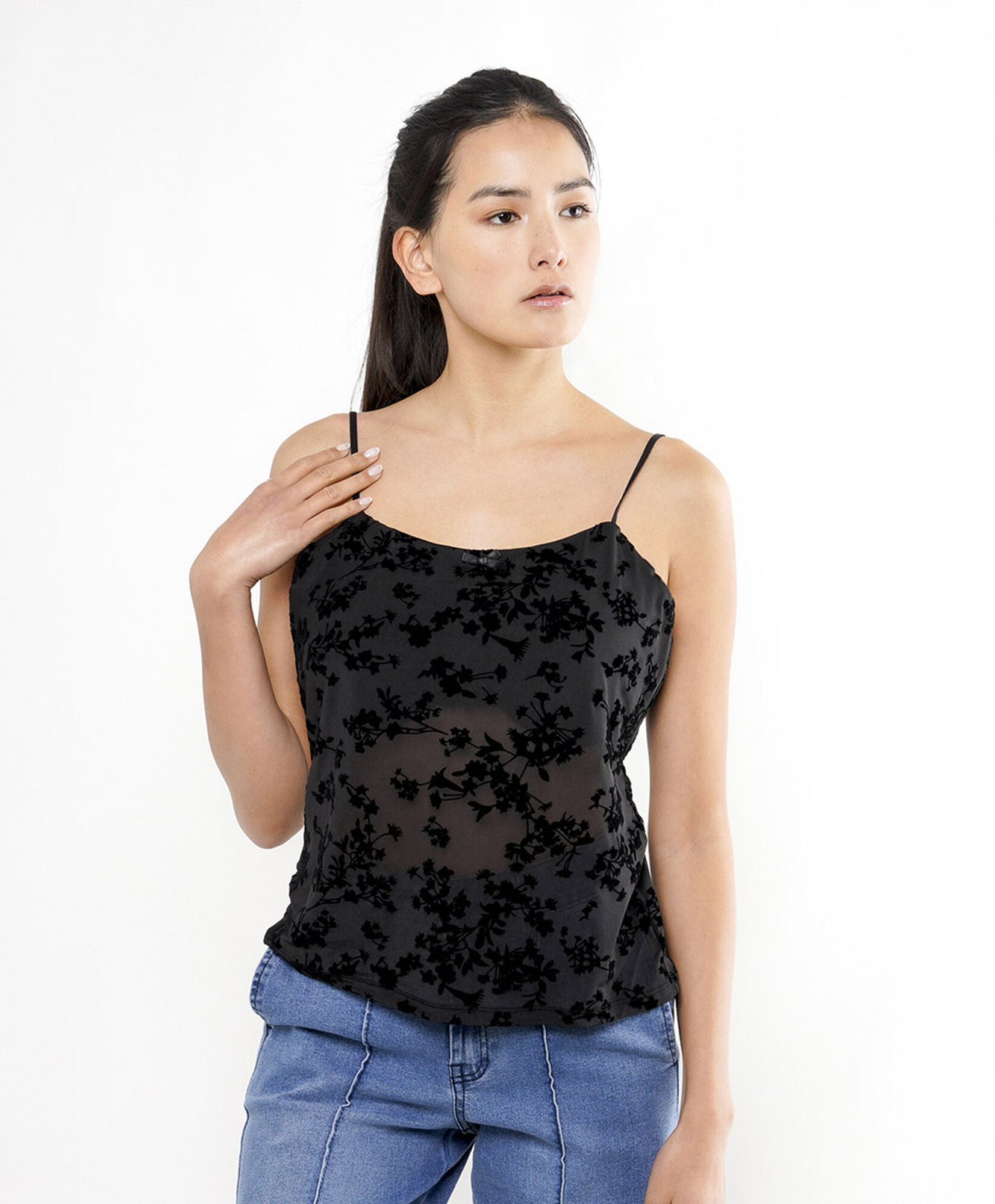 Polera mujer top transparente ramitas Polera mujer top transparente ramitas