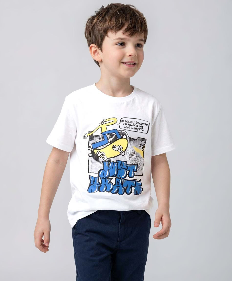 Remera ni&ntilde;o blanca skate