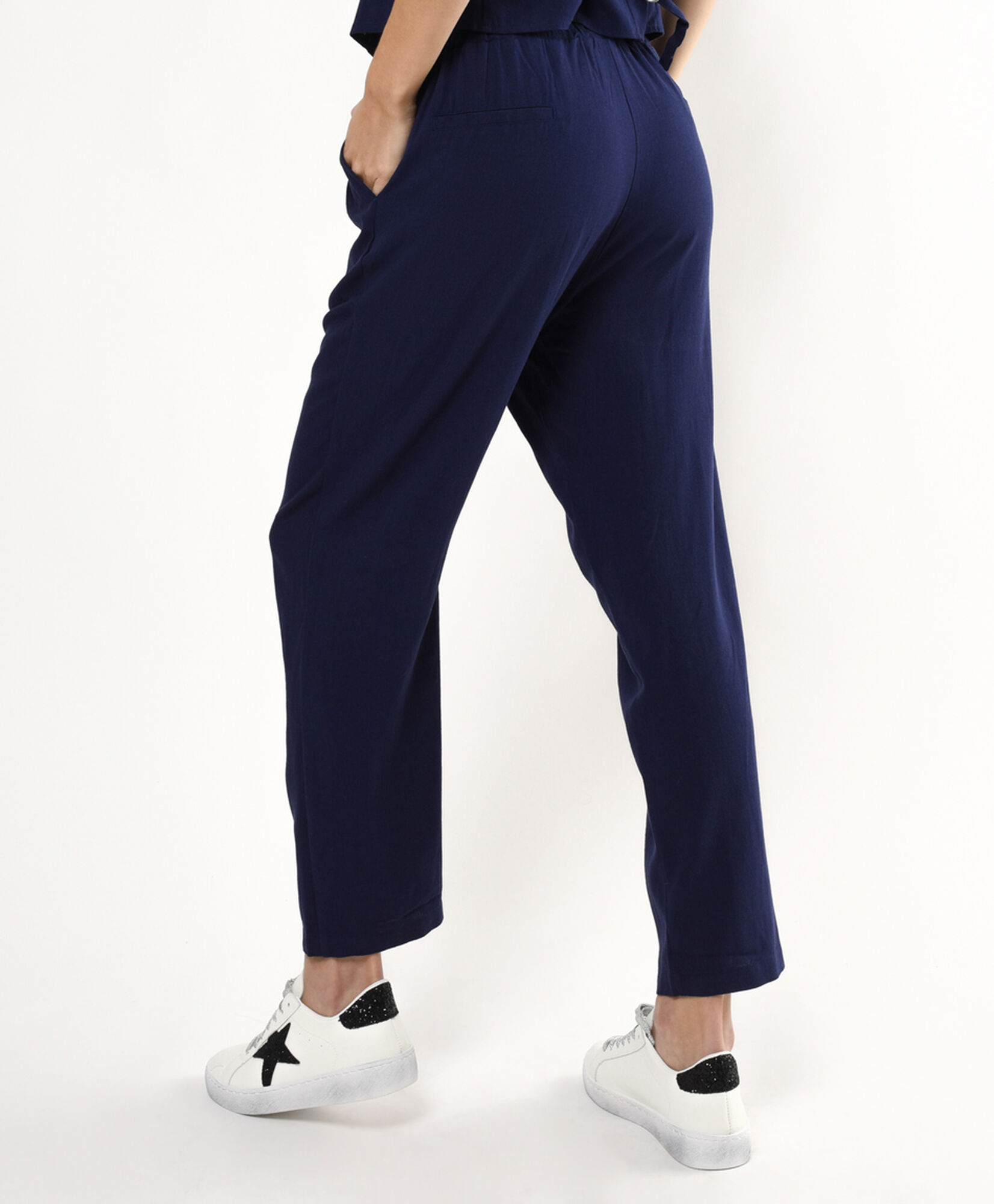 Pantalón mujer azul marino lino Pantalón mujer azul marino lino