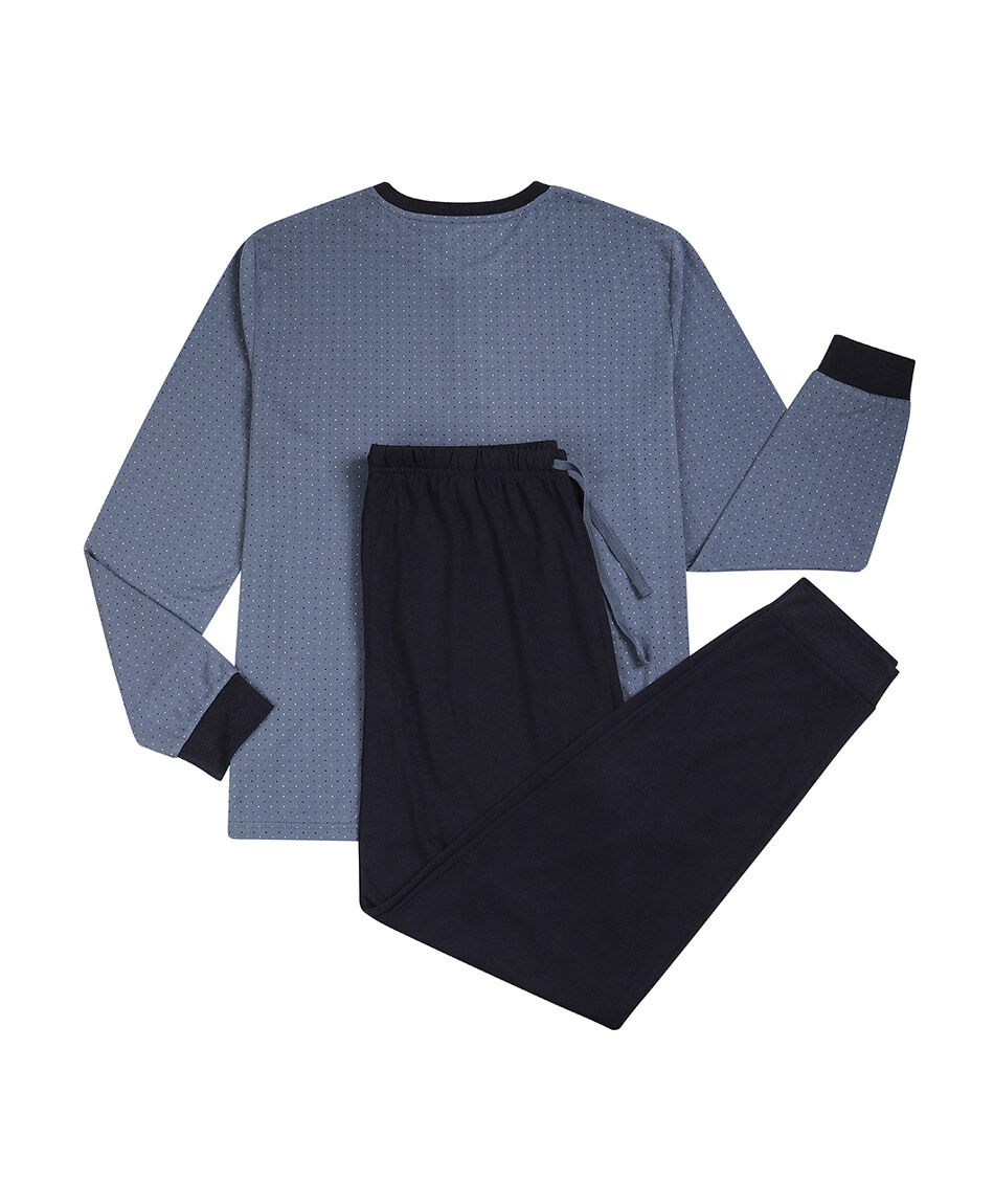 Pijama hombre cuello abotonado pu&ntilde;os rectos