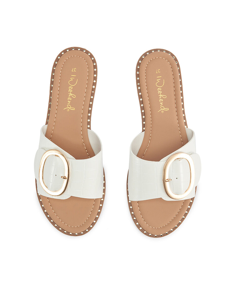 Sandalia mujer blanca hebilla