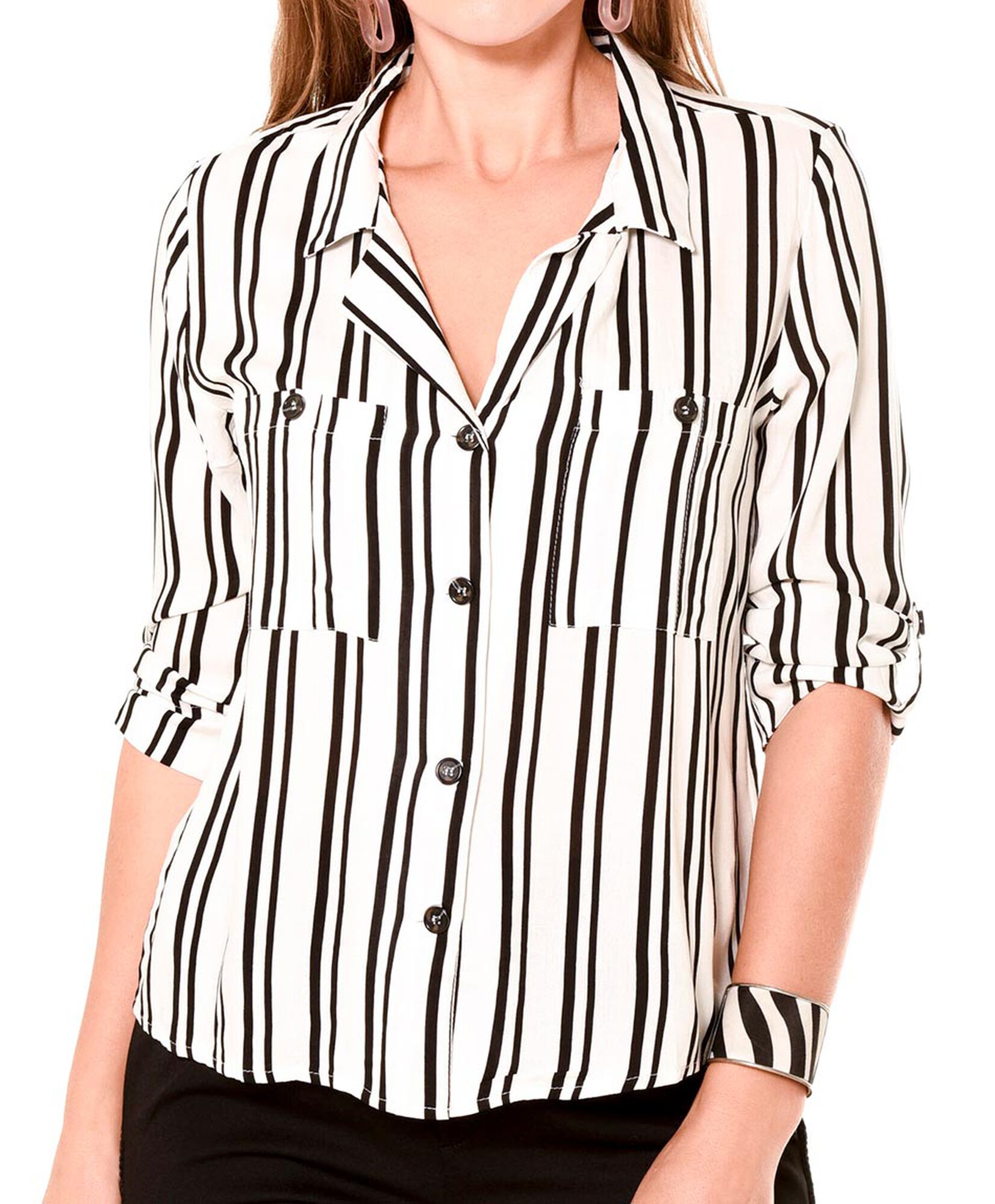 Blusa listas bolsillo parche Blusa listas bolsillo parche