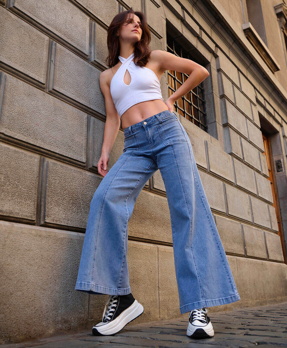 Jeans mujer costuras wide