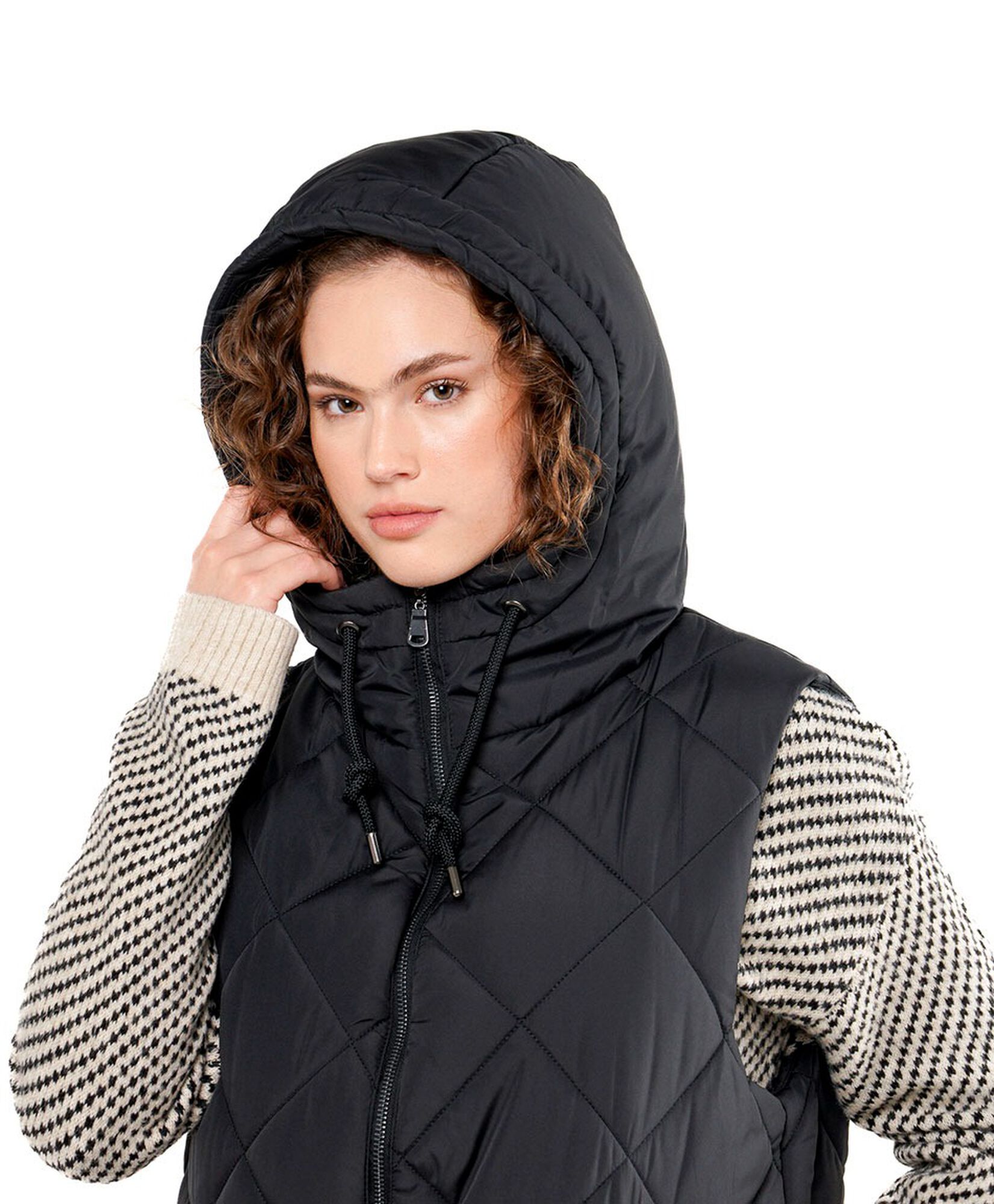 Parka mujer rombos larga sin mangas black Parka mujer rombos larga sin mangas black