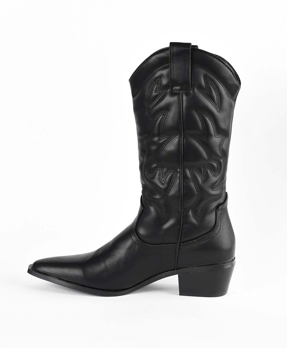 Bota mujer vaquera costuras taco cuadrado