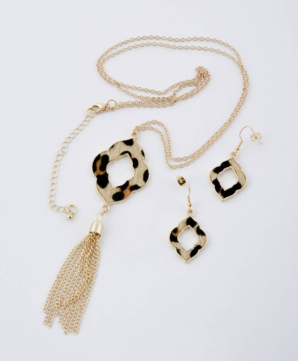 Set collar + aros mujer animal print 3 piezas