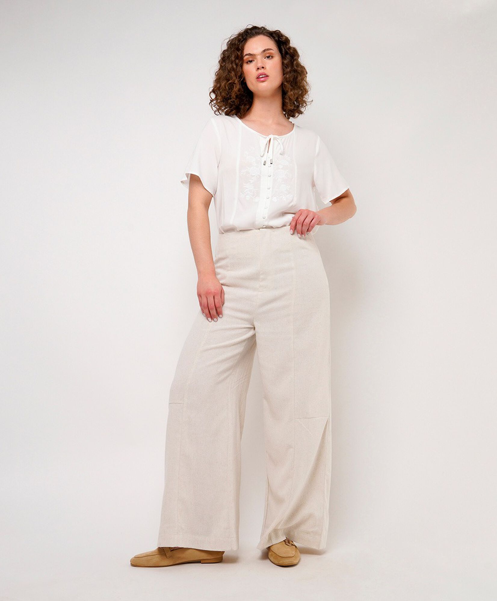 Pantalón mujer tiro alto liso wide leg Pantalón mujer tiro alto liso wide leg