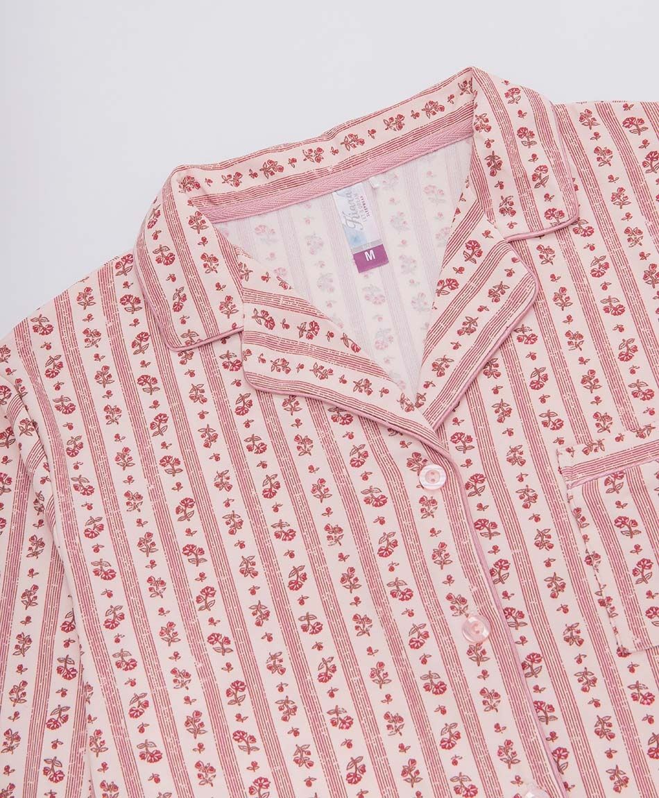 Pijama mujer camisero floreado rosado