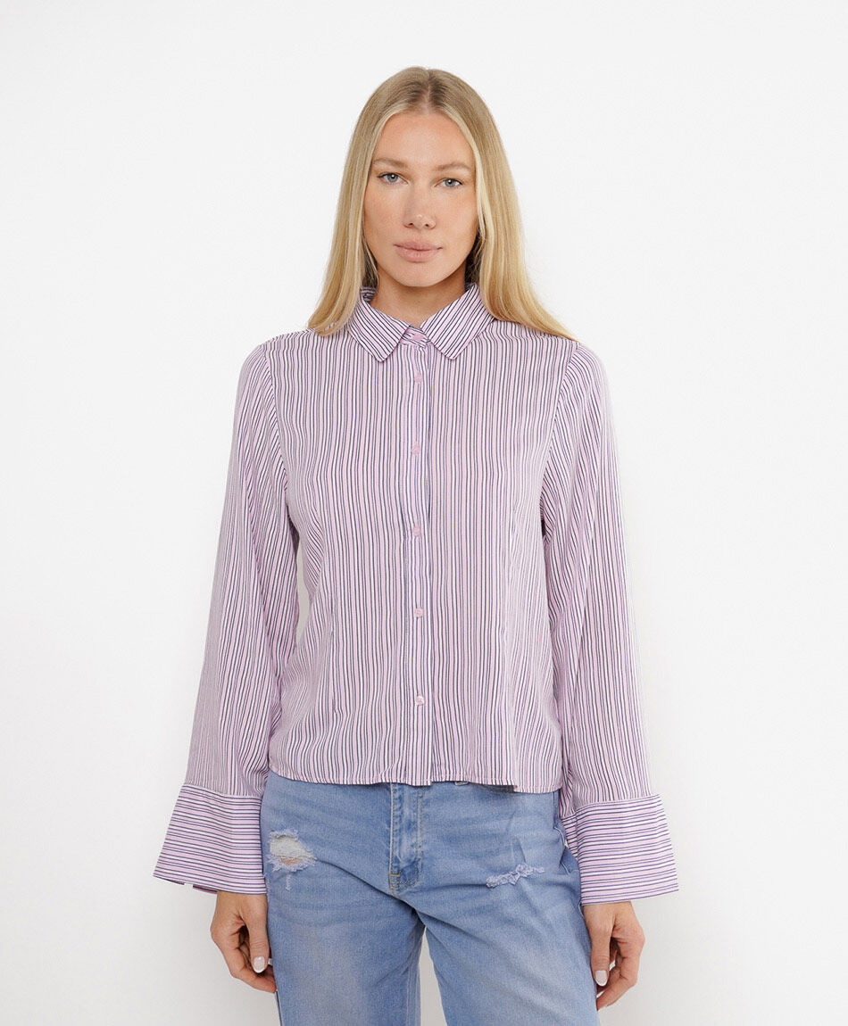 Blusa mujer l&iacute;neas manga ancha rosada