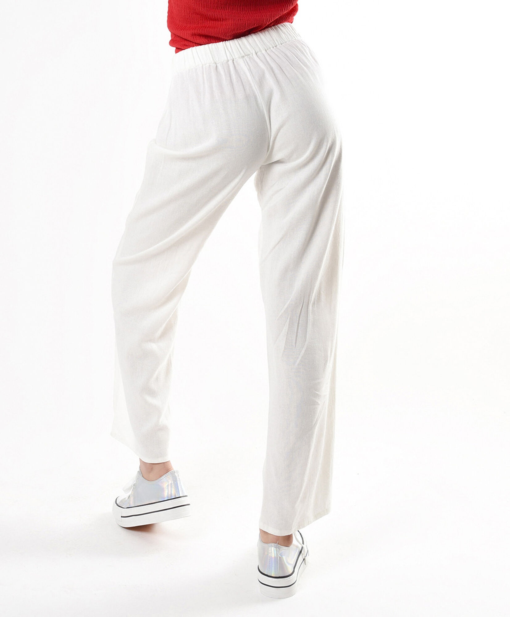 Pantalón mujer lino lazo blanco Pantalón mujer lino lazo blanco