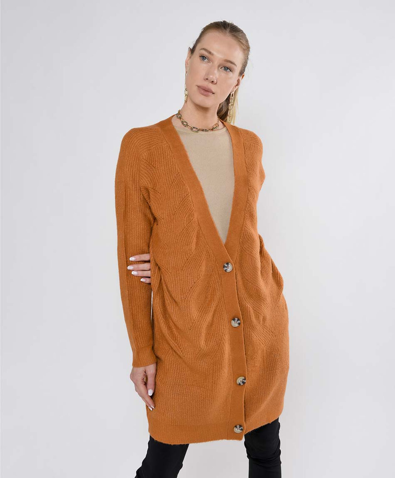 Cardigan mujer tejido acanalado oversize Cardigan mujer tejido acanalado oversize