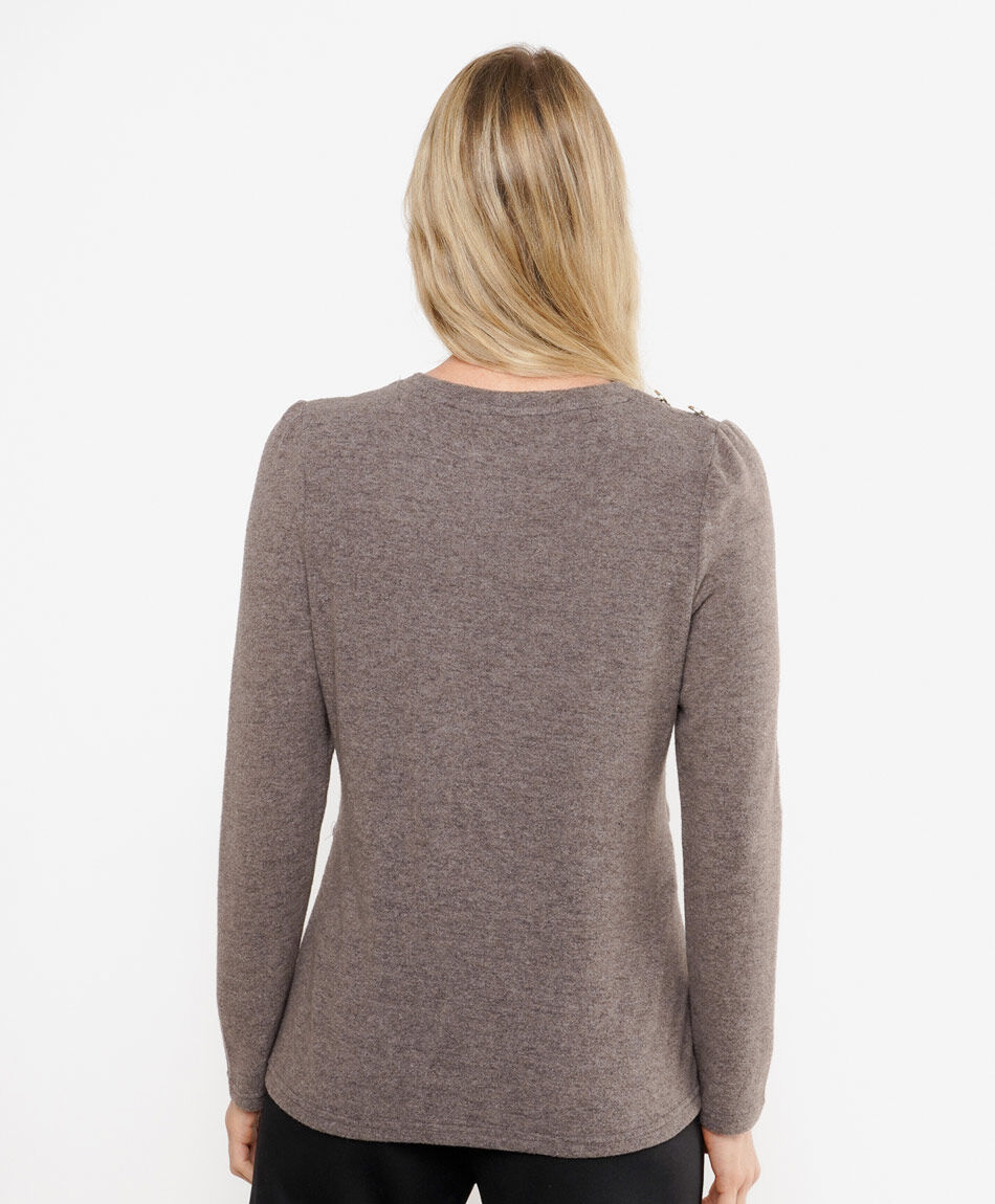Polera mujer lanosa botones caf&eacute;