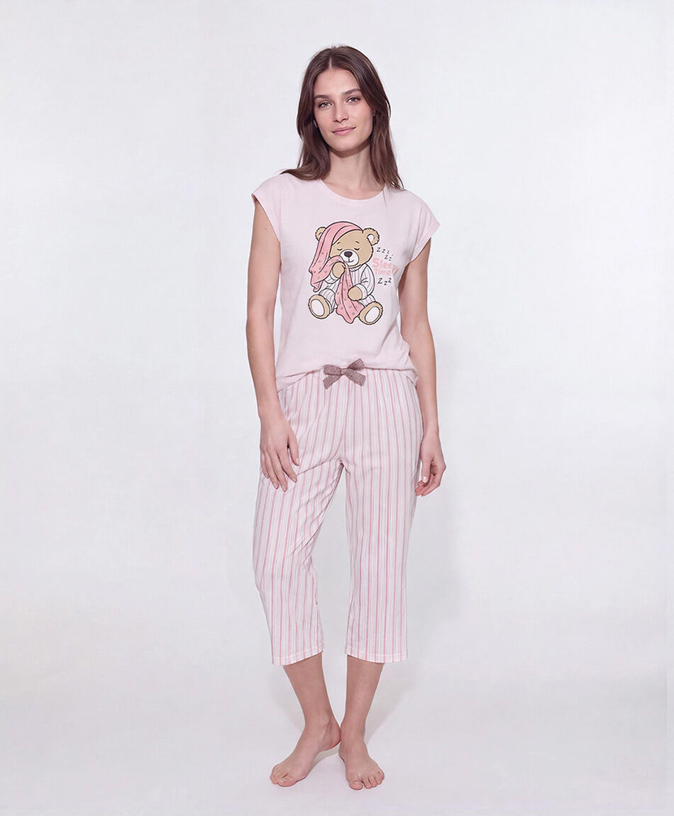 Pijama mujer capri osito rayas