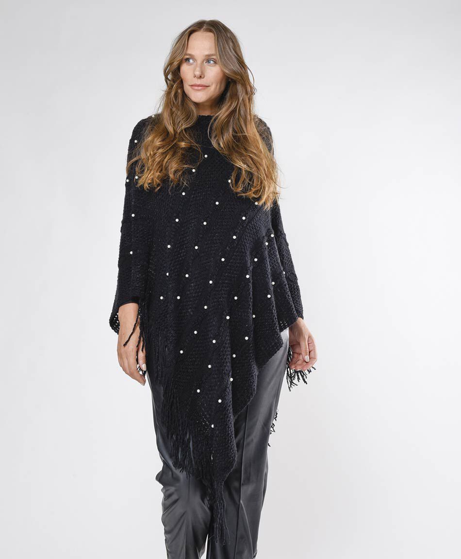 Poncho mujer perlas y flecos