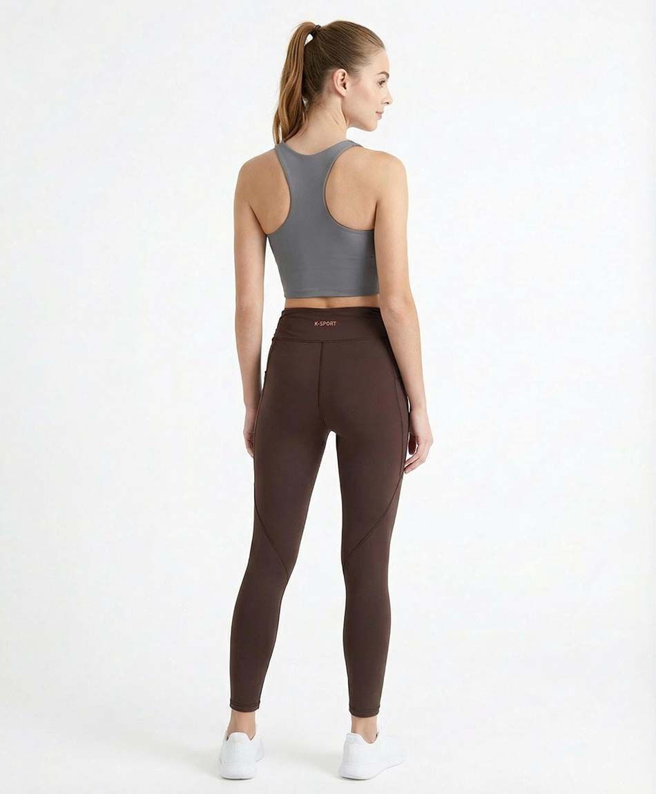 Calza deportiva mujer costuras  caf&eacute;