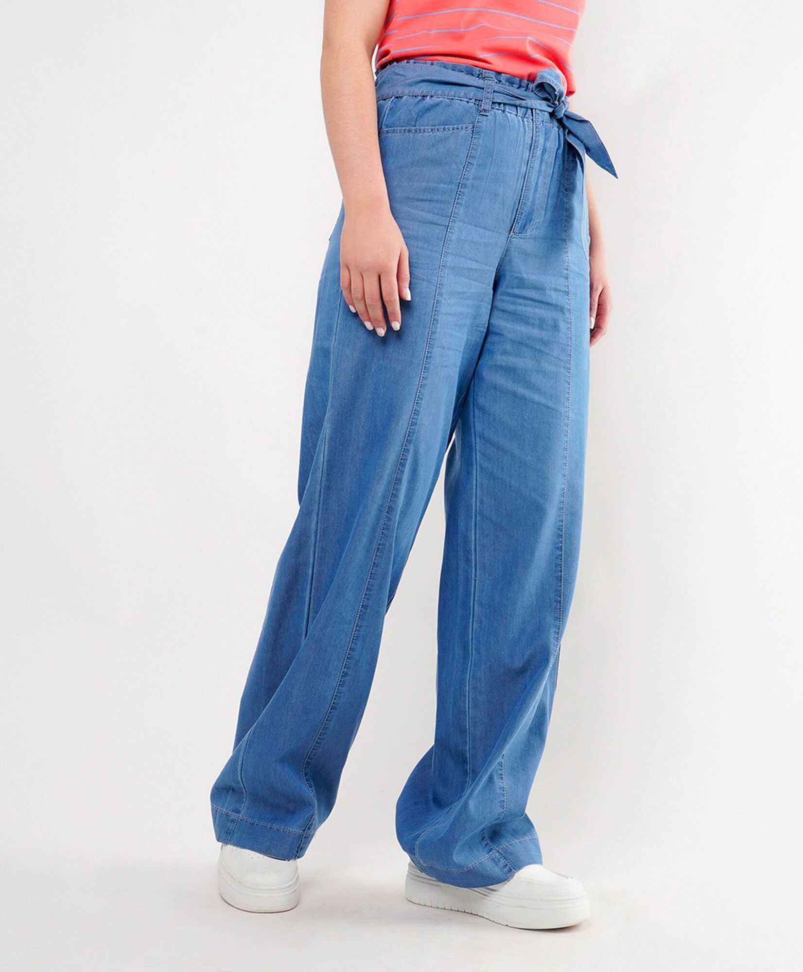 Pantalón mujer cinturón denim wide Pantalón mujer cinturón denim wide