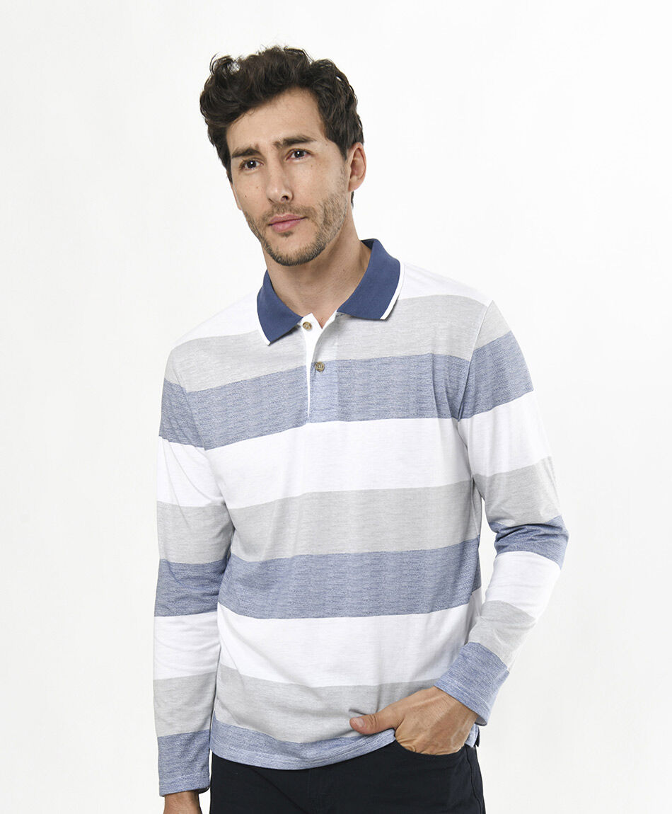 Polera hombre l&iacute;neas cuello piqu&eacute;