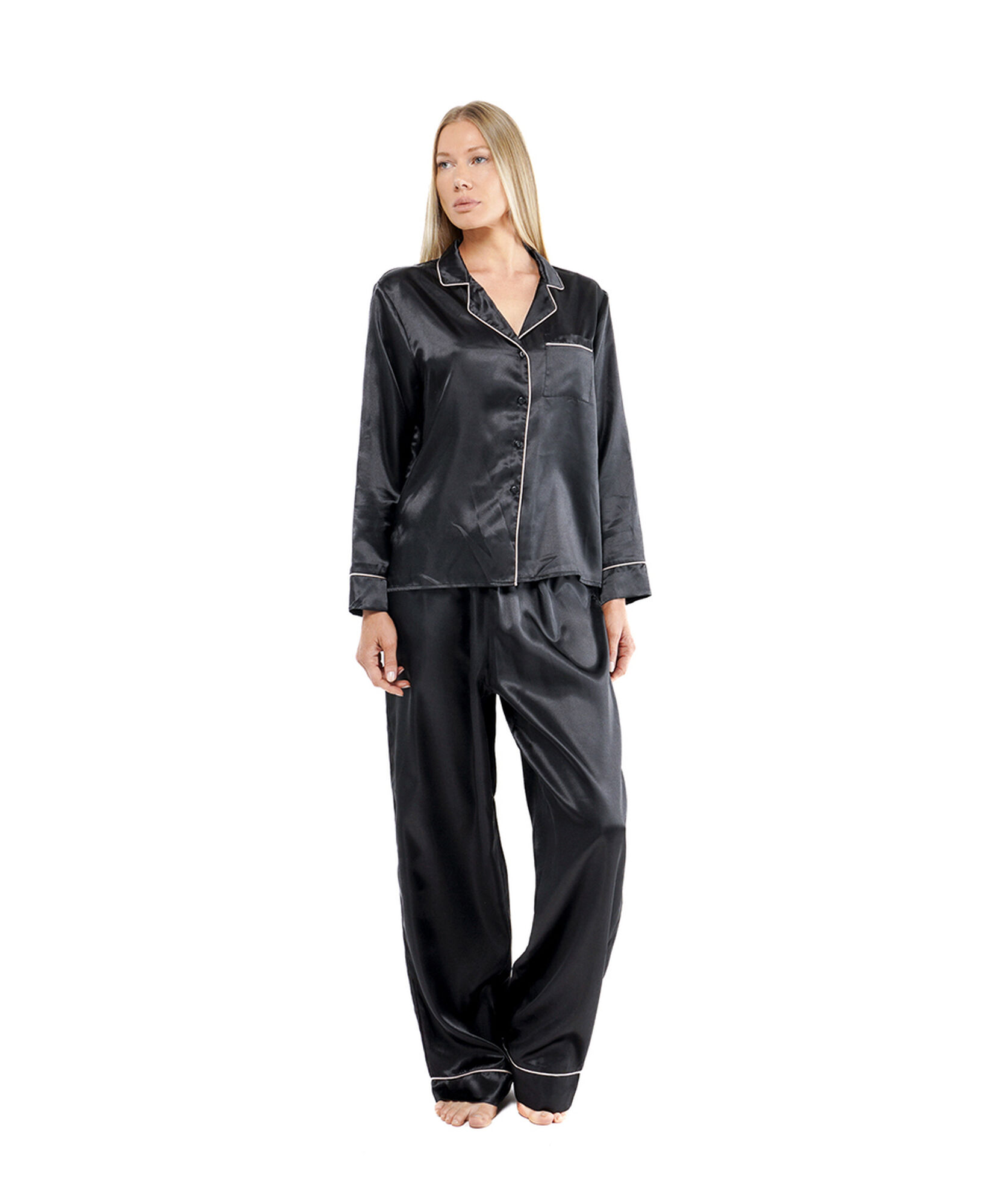 Pijama mujer satín camisero pantalón Pijama mujer satín camisero pantalón