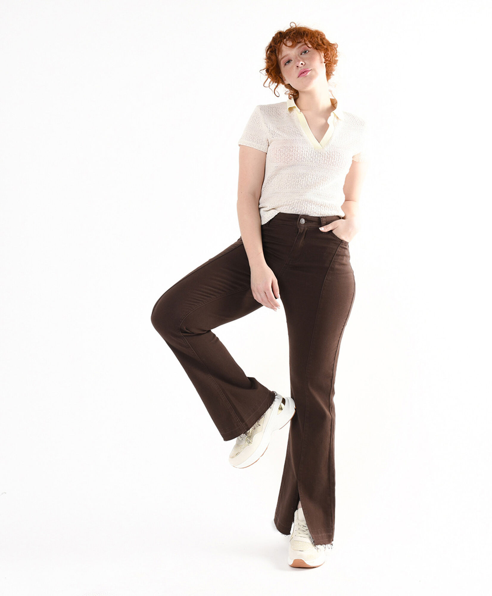Jeans mujer basta abierta café flare Jeans mujer basta abierta café flare
