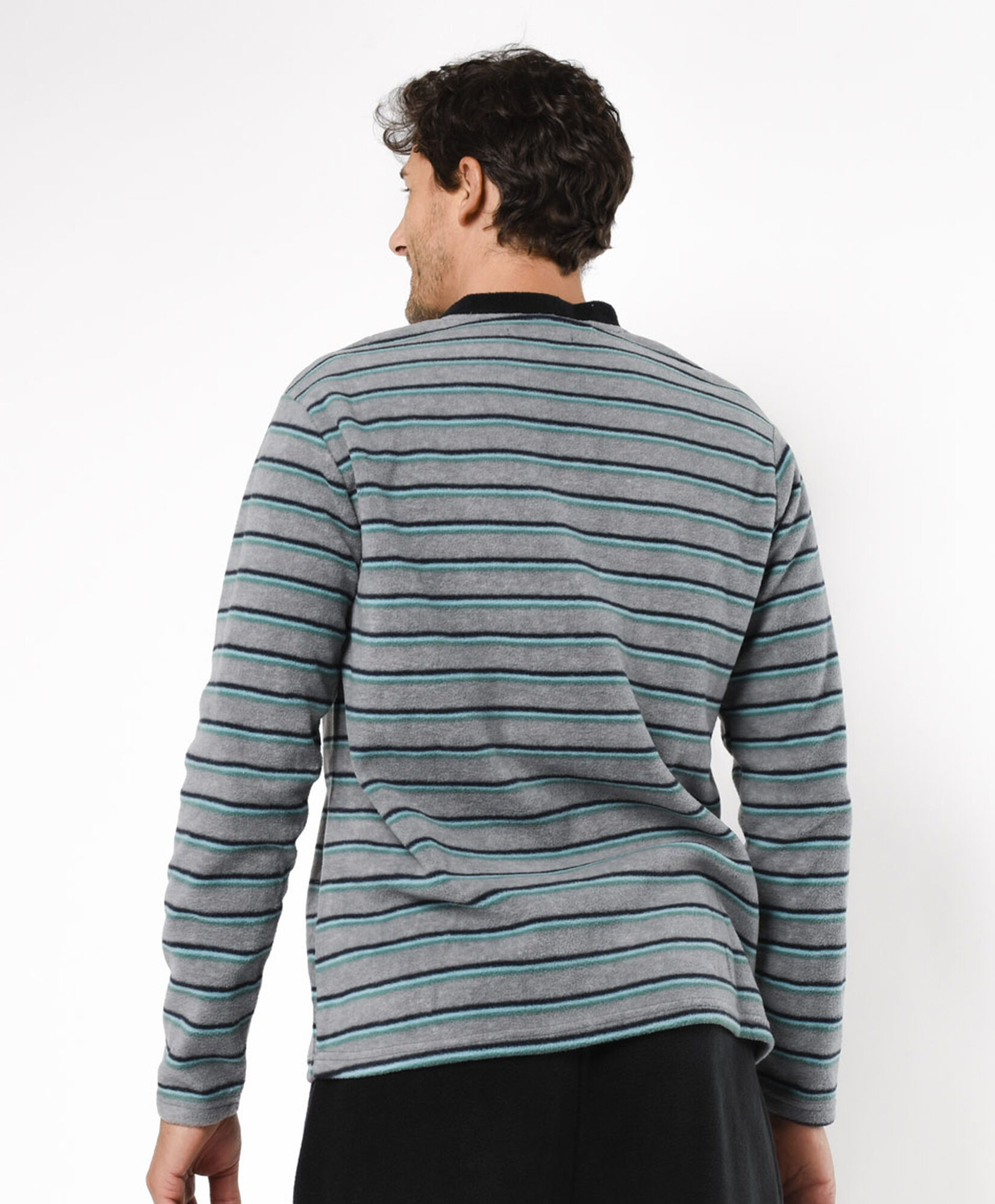 Pijama hombre polar rayas gris y verde Pijama hombre polar rayas gris y verde