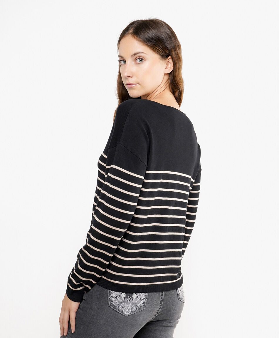 Sweater mujer cuello v dise&ntilde;o lineas