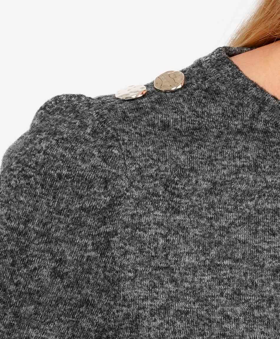 Polera mujer lanosa botones gris