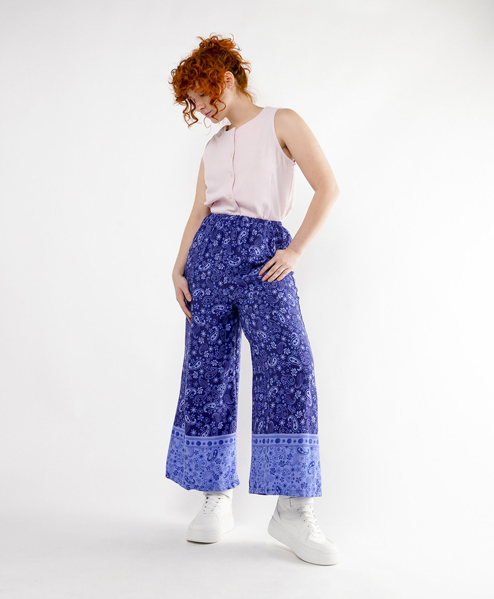 Pantalón mujer print azul wide Pantalón mujer print azul wide