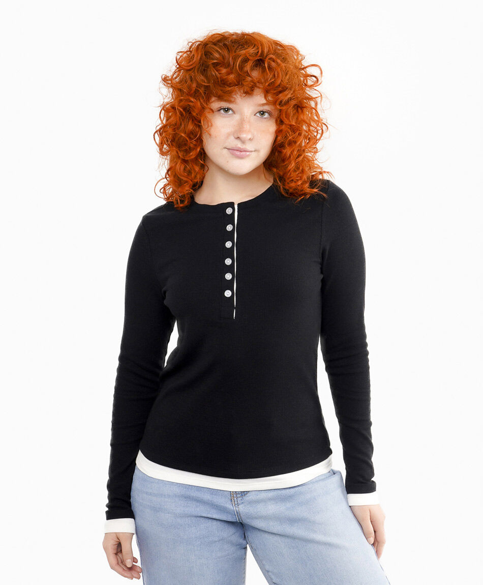 Polera mujer cuello abotonado white