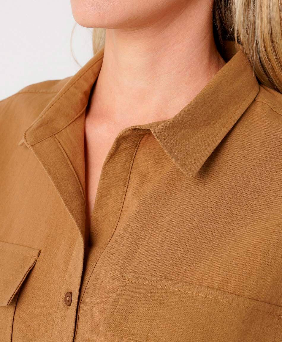 Blusa mujer lino bolsillos