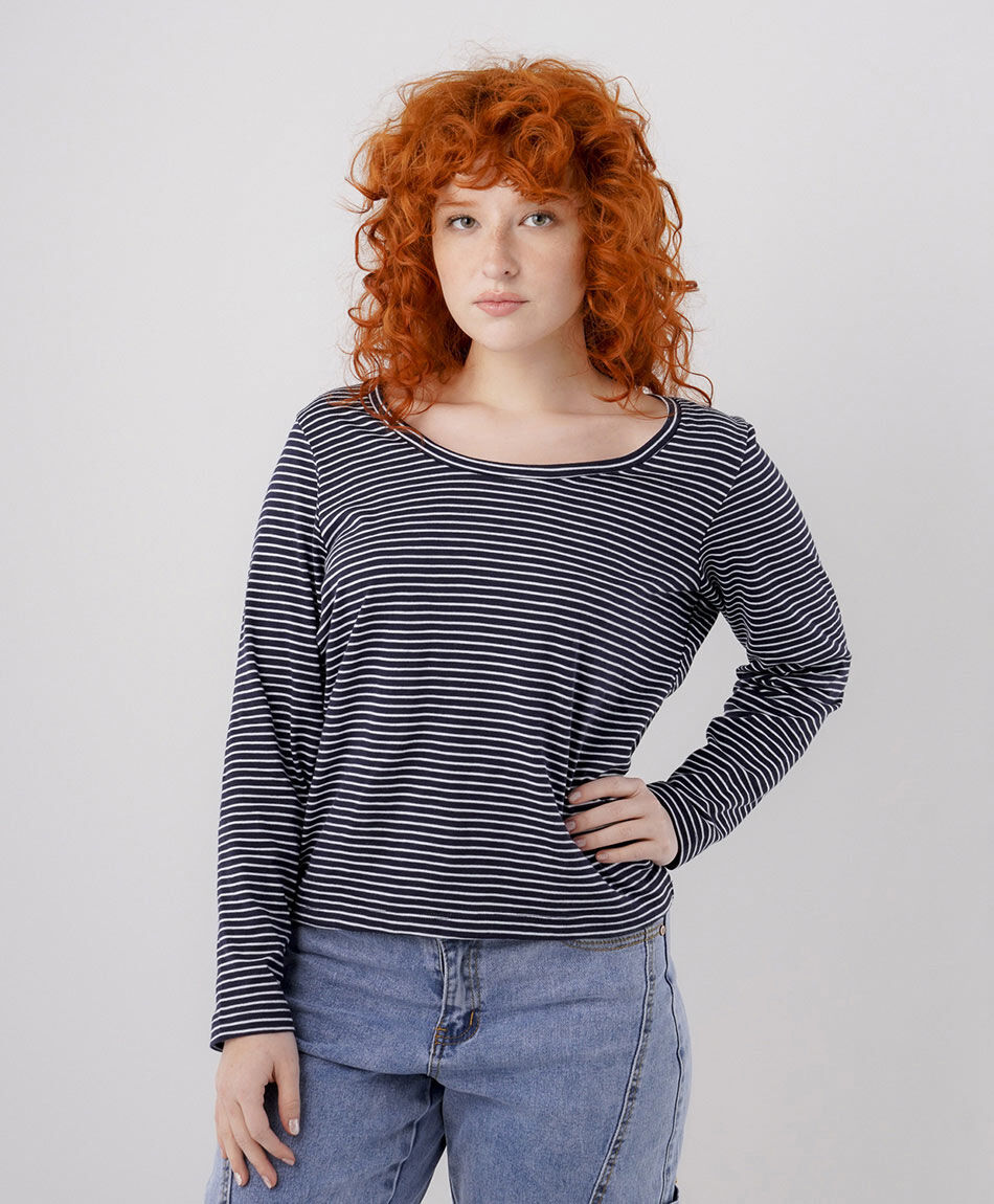 Polera mujer l&iacute;neas cuello ancho