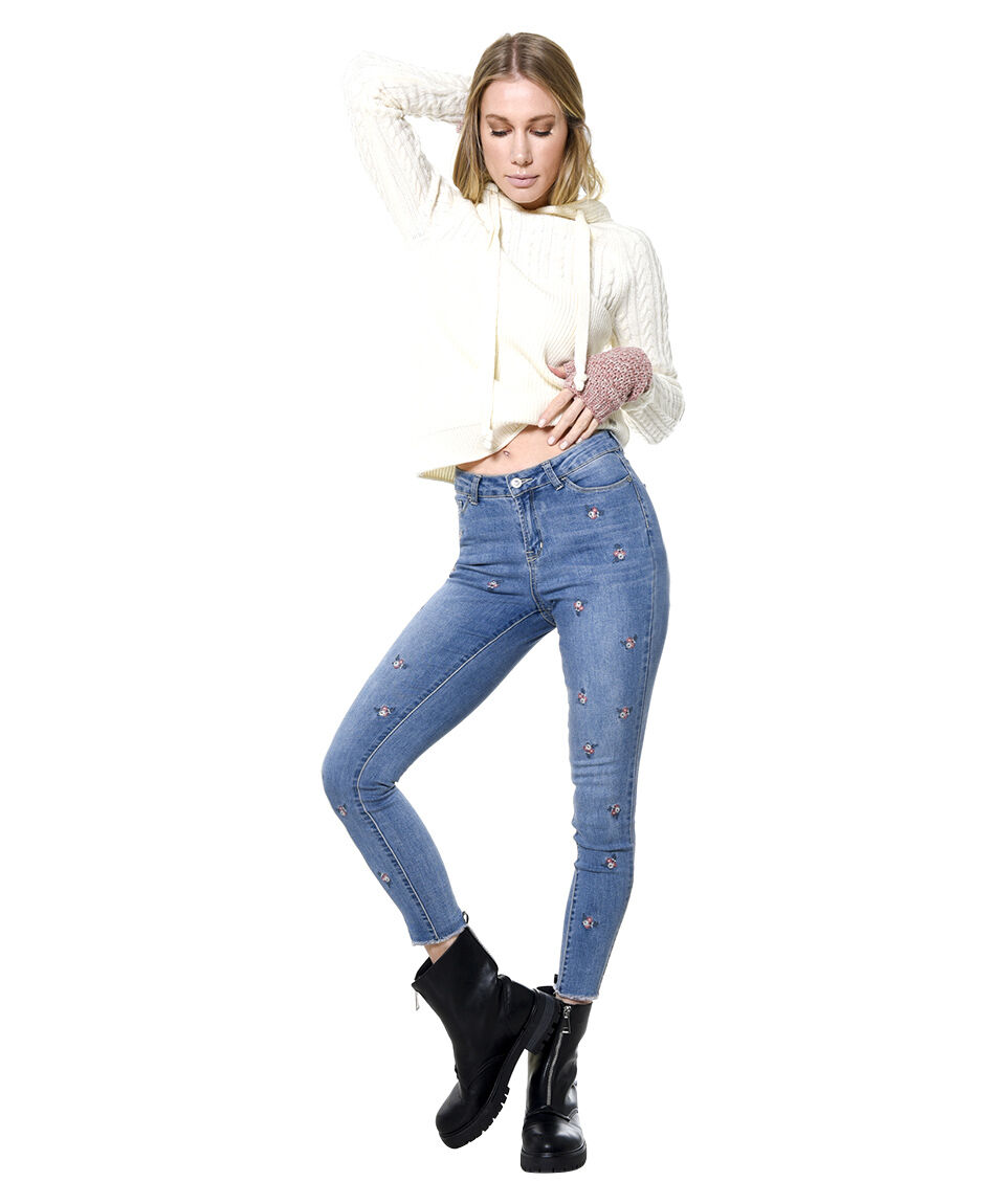 Jeans bordado margarita