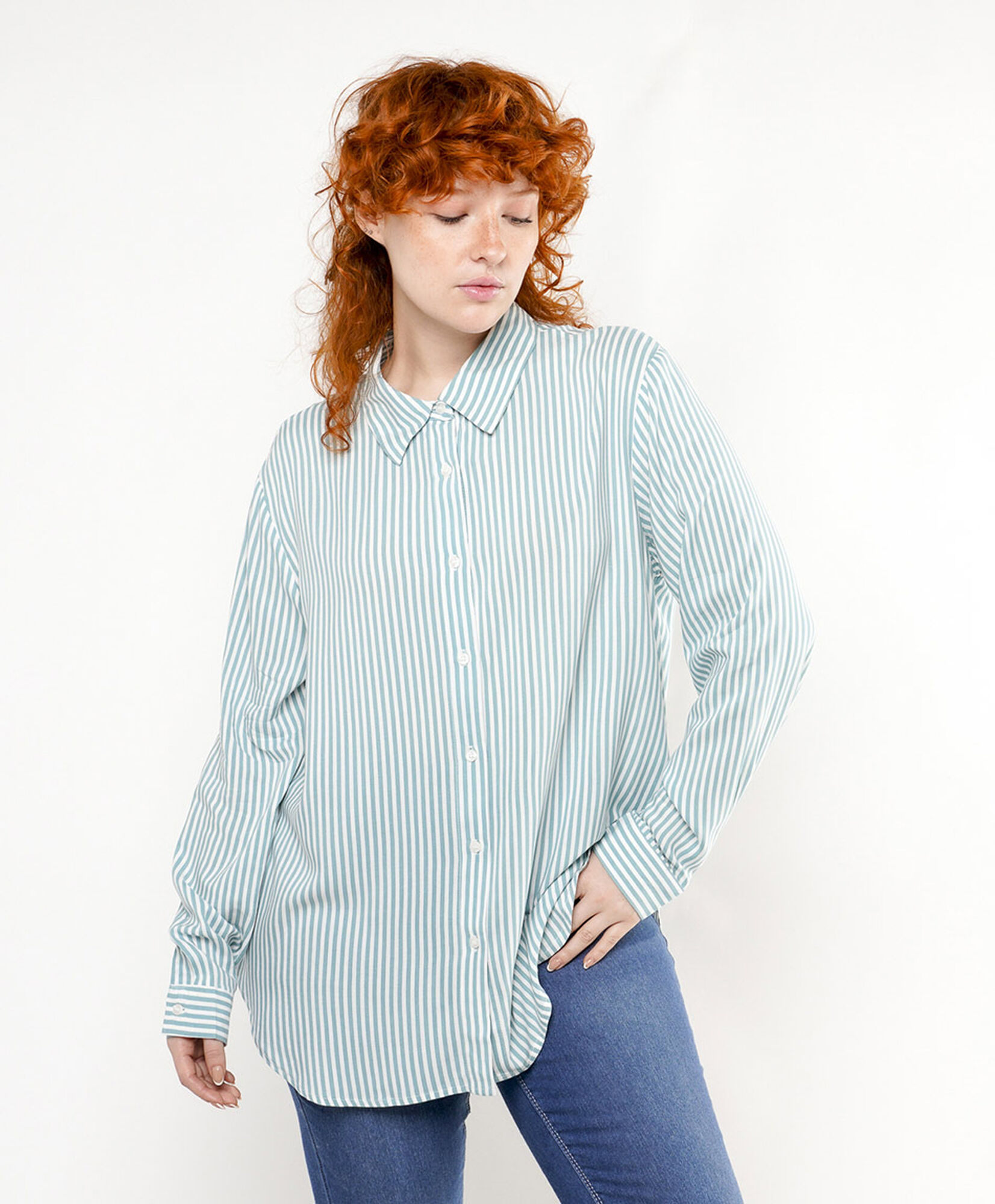 Blusa mujer camisera líneas verdes Blusa mujer camisera líneas verdes