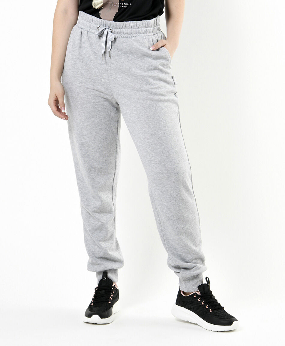 Pantal&oacute;n de buzo mujer liso gris claro
