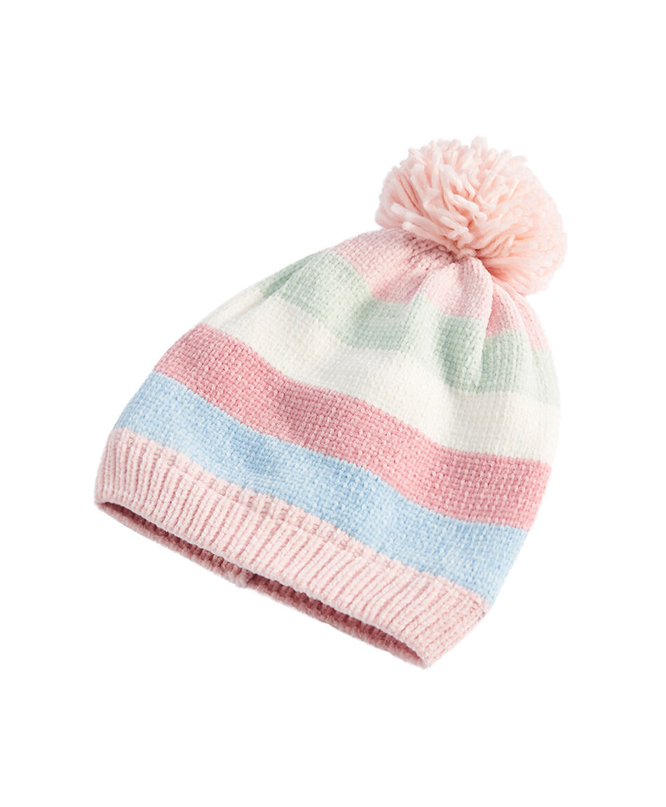 Gorro infantil l&iacute;neas pompon