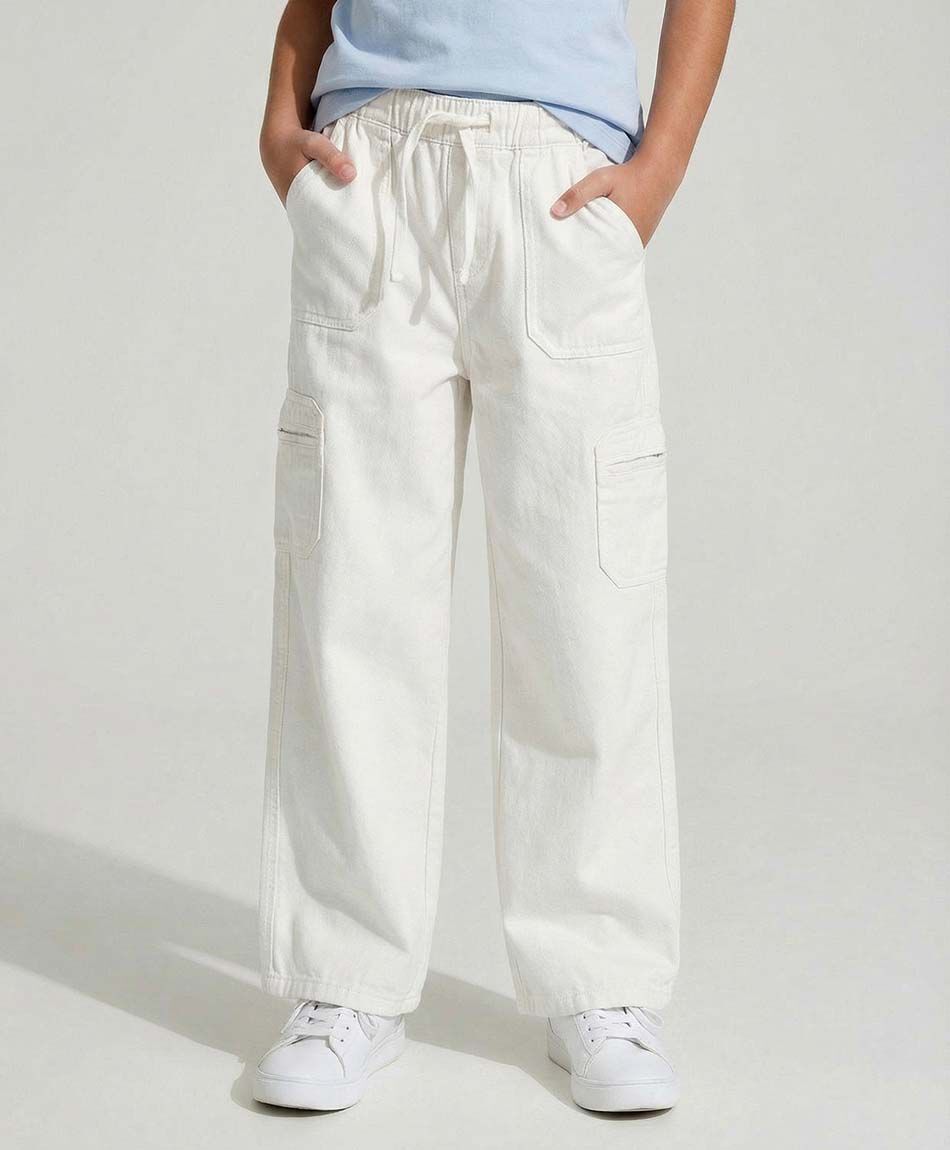 Pantal&oacute;n ni&ntilde;a cargo blanco