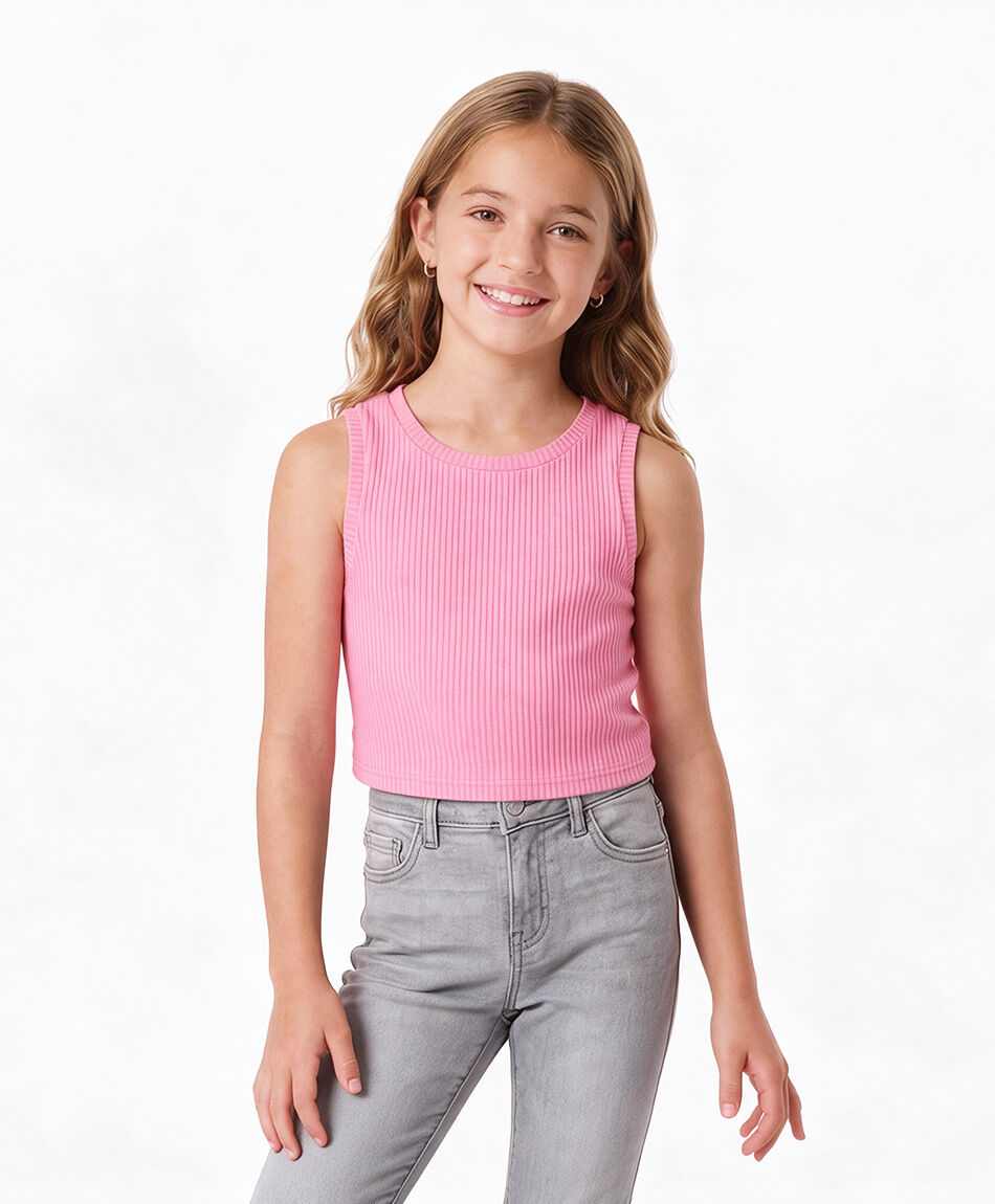 Polera ni&ntilde;a rosada sin mangas