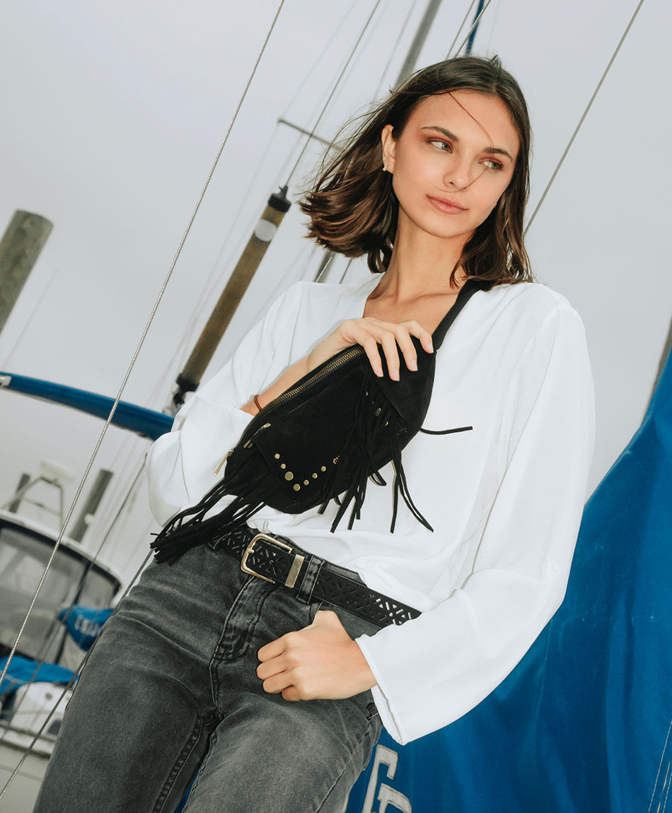 Banano mujer flecos black