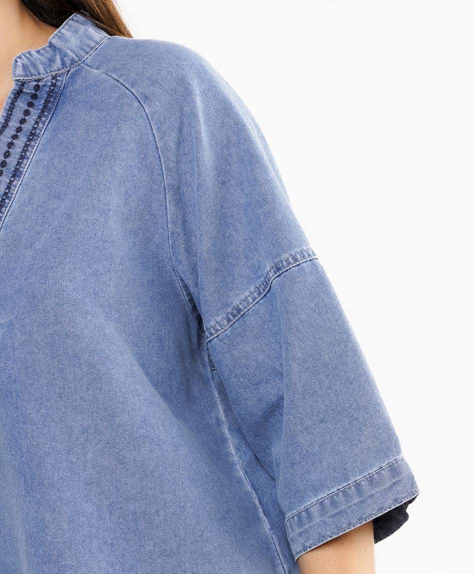 Blusa mujer denim bordado