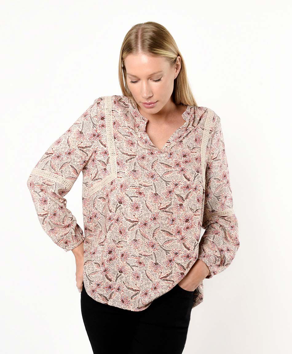 Blusa mujer floreada encajes