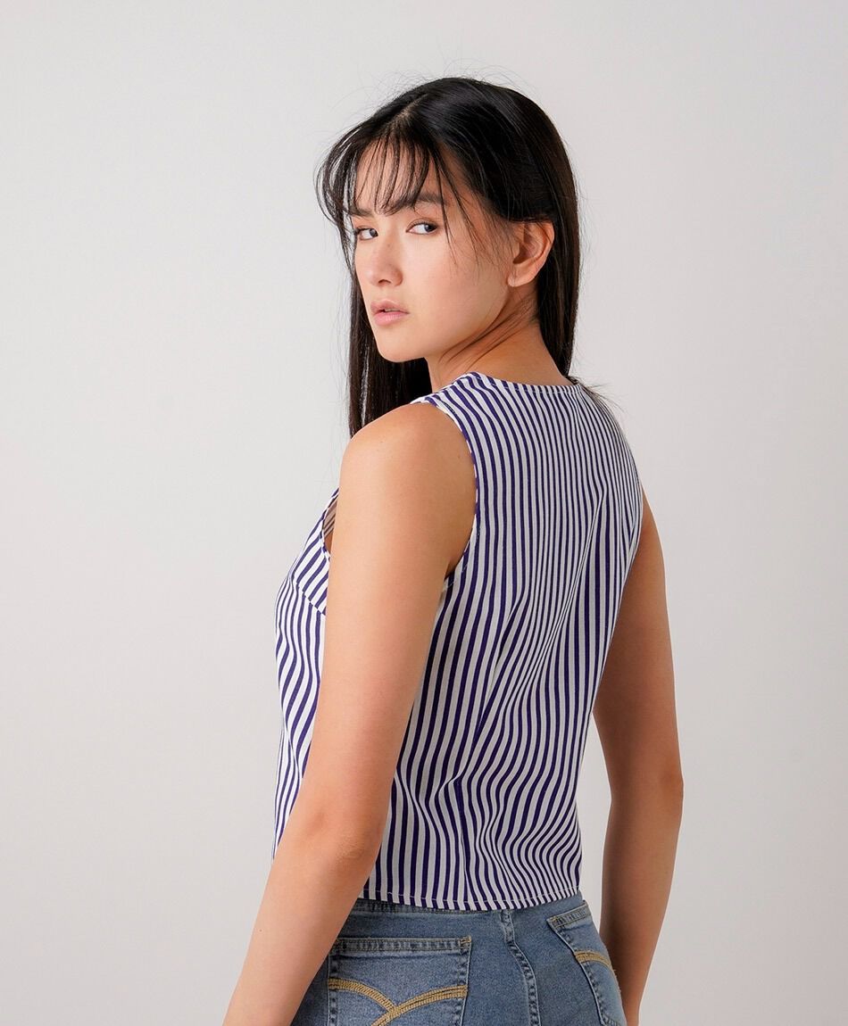 Blusa mujer l&iacute;neas sin mangas lino