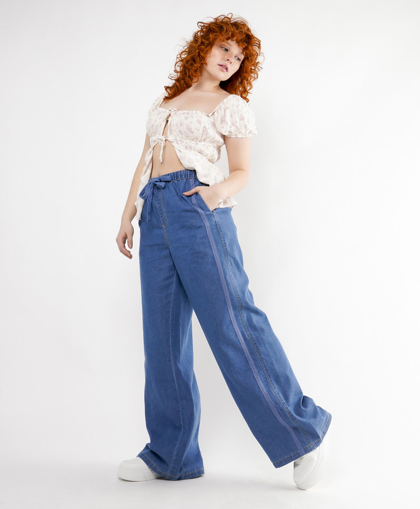 Pantalón mujer tencel encaje wide Pantalón mujer tencel encaje wide