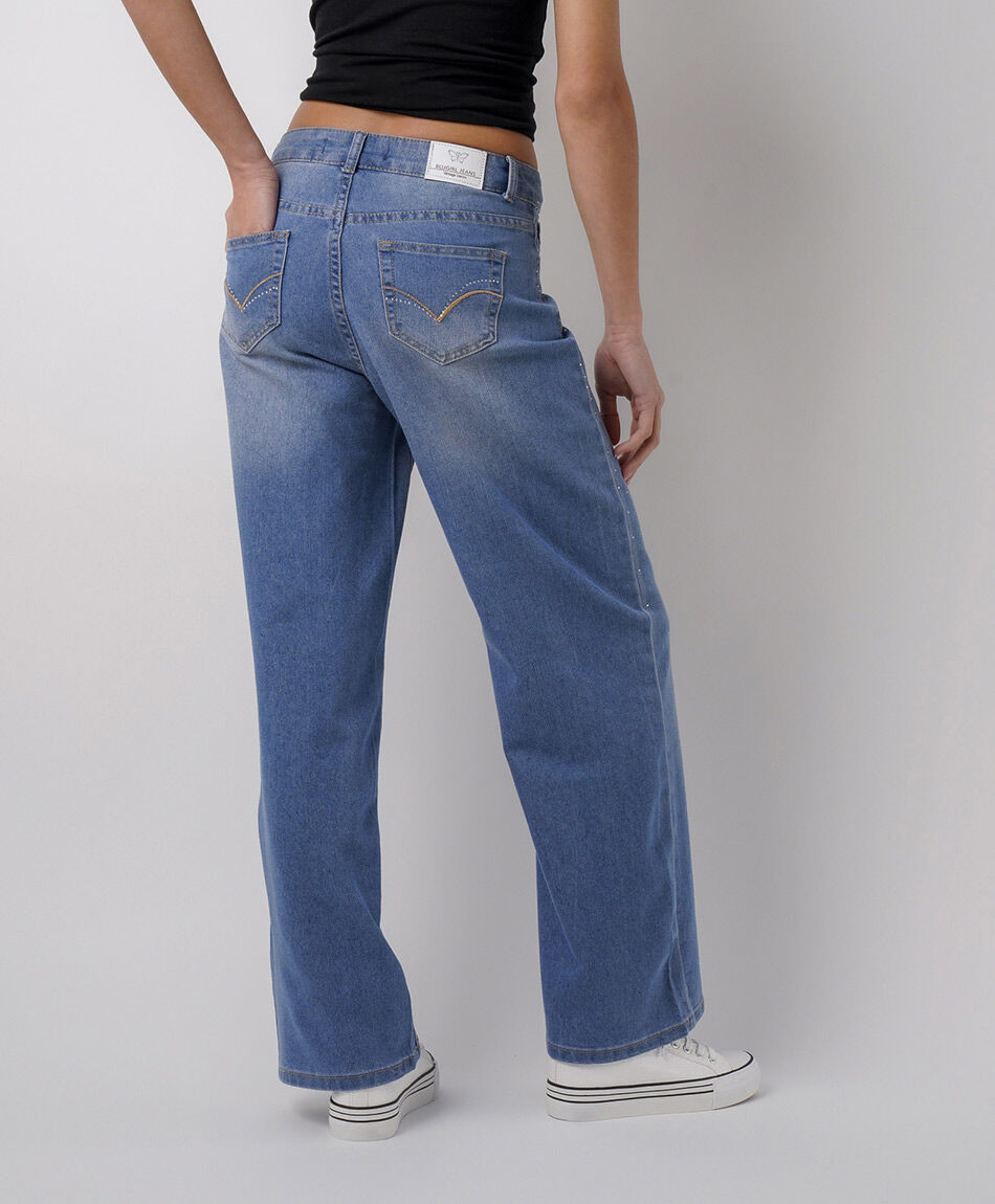 Jeans mujer wide leg brillos superior
