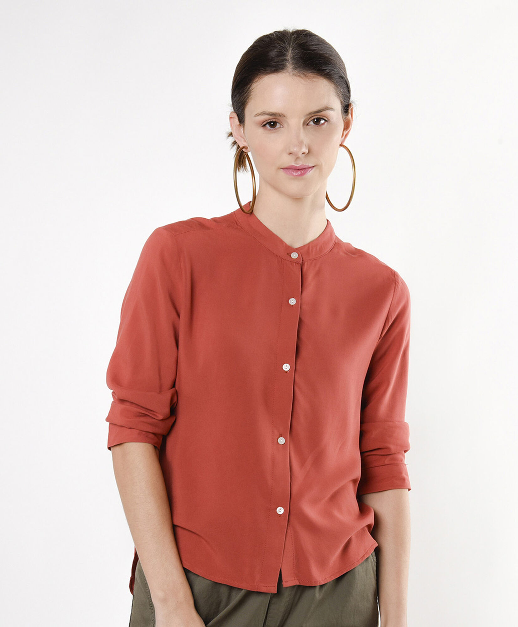 Blusa mujer botones cuello mao Blusa mujer botones cuello mao