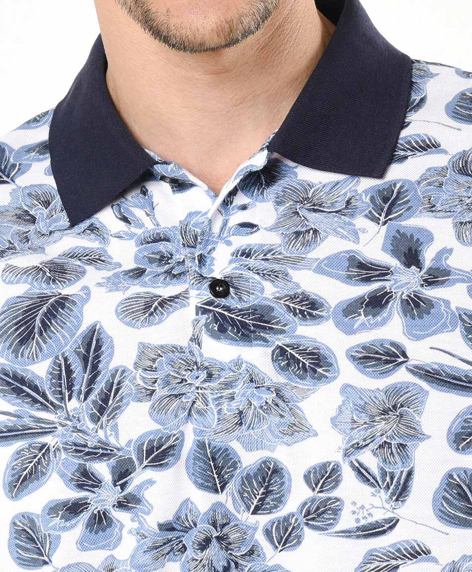 Polera hombre floreada cuello piqué Polera hombre floreada cuello piqué