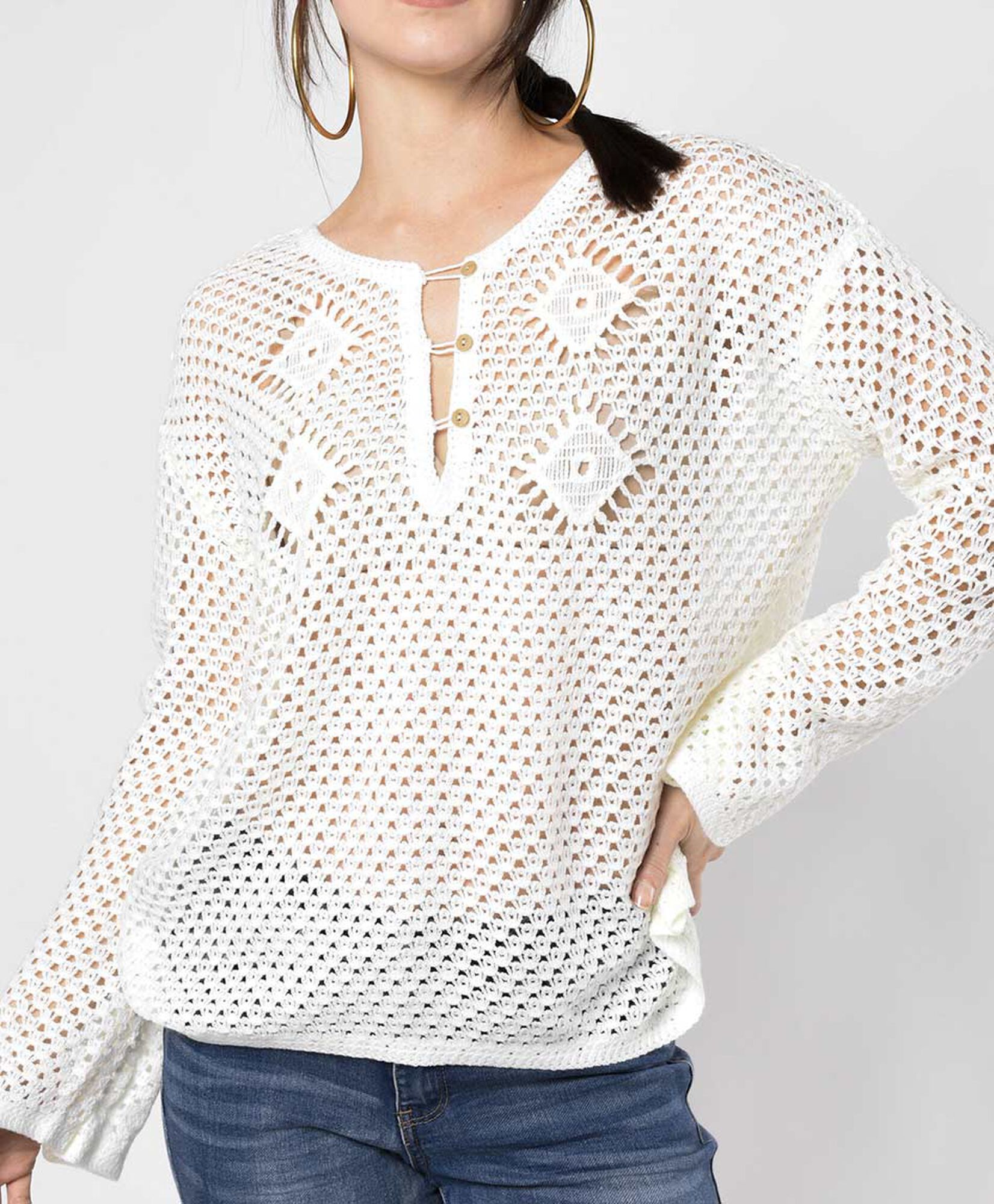 Tejido mujer crochet calado botones Tejido mujer crochet calado botones