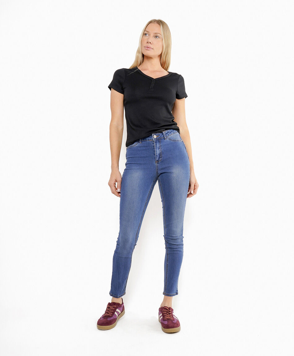 Jeans mujer tiro alto cl&aacute;sico skinny fit